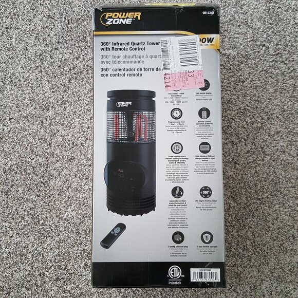 Power Zone Infrared Space Tower Heater 360 Degree Remote USB Port 1000/1500W - Picture 12 of 12